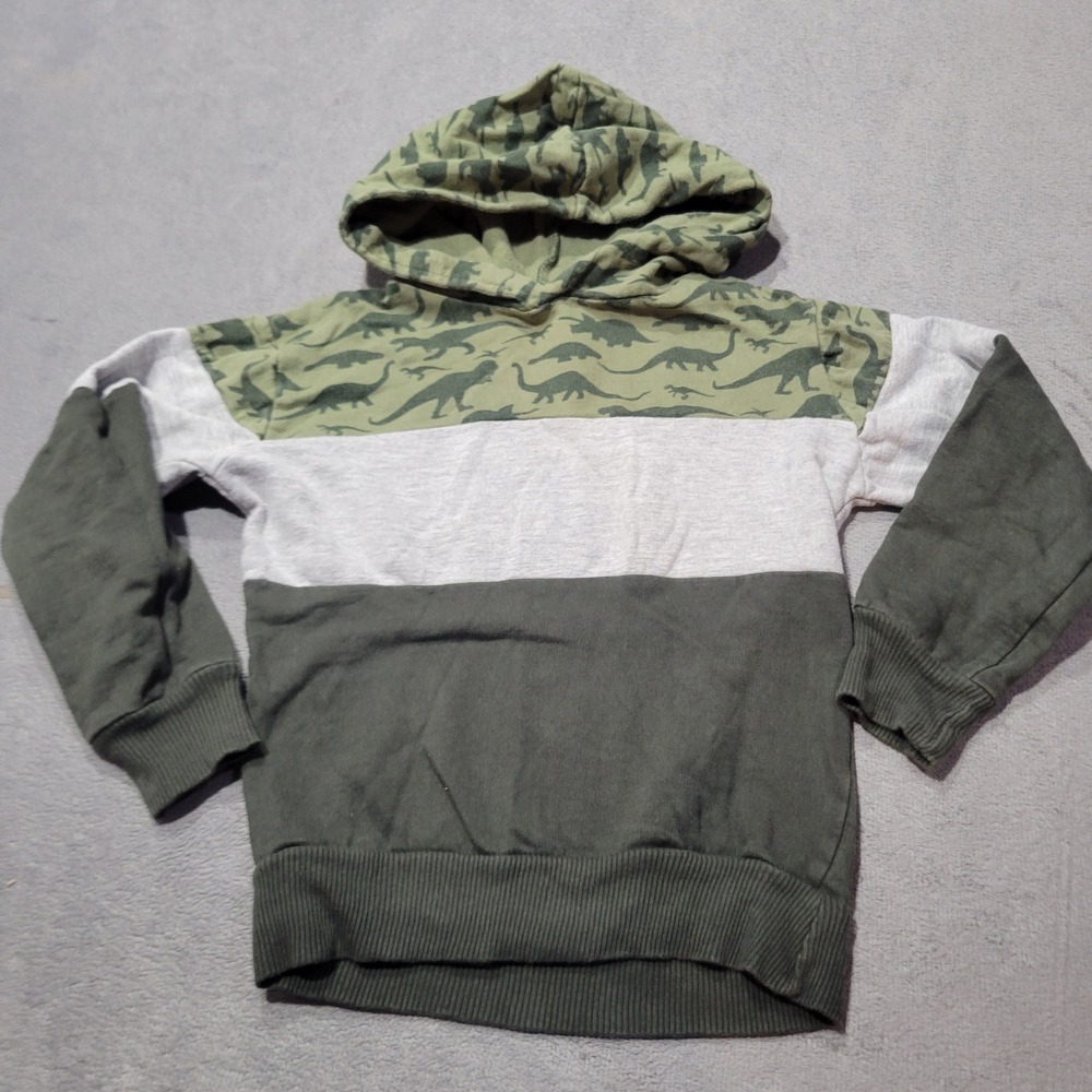 Coffee Bean Hoodie Boys Size 4 Green Grey Dinosaur Colorblock Pullover 8CO3355AR